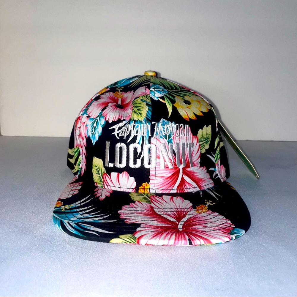 5/$25 Captain Morgan Baseball Hat Cap Hawaiian Tropical Floral Unisex Black NWT